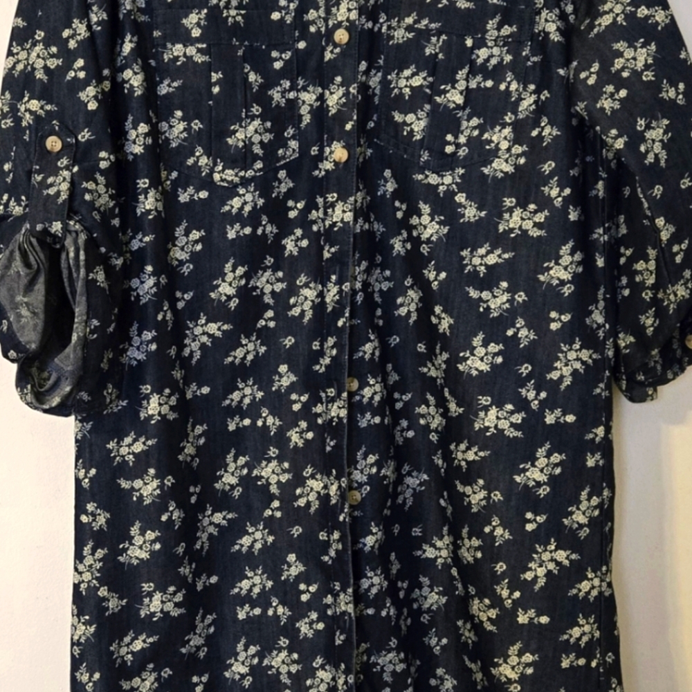 Floral Denim Button-Up Dress